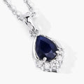 0.80 Ct Pear Blue Sapphire & Lab Diamond Prong Silver Teardrop Pendant Necklace by Fine Color Jewels
