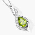 1.46 Ct Pear Green Peridot & Lab Diamond Prong Silver Teardrop Crossover Pendant Necklace by Fine Color Jewels