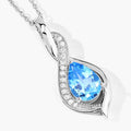 1.90 Ct Pear Swiss Blue Topaz & Lab Diamond Prong Silver Teardrop Crossover Pendant Necklace by Fine Color Jewels