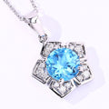 3.75 Ct Round Swiss Blue Topaz & Lab Diamond Prong Silver Star Shape Pendant Necklace by Fine Color Jewels