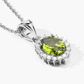 1.70 Ct Oval Green Peridot & Lab Diamond Prong Silver Halo Pendant Necklace by Fine Color Jewels