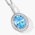 2.55 Ct Oval Swiss Blue Topaz & Lab Diamond Prong Silver Halo Pendant Necklace by Fine Color Jewels