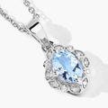 0.60 Ct Oval Blue Aquamarine & Lab Diamond Prong Silver Halo Statement Necklace by Fine Color Jewels