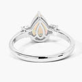 0.90 Ct Pear White Ethiopian Opal and Lab Diamond Prong Silver Three Stone Ring by Fine Color Jewels