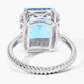 5.45 Ct Octagon Swiss Blue Topaz and Lab Diamond Prong Silver Halo Ring by Fine Color Jewels