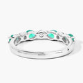 0.56 Ct Pear Green Zambian Emerald & Lab Diamond Prong Silver Seven Stone Half Eternity Ring by Fine Color Jewels