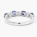 0.88 Ct Oval Blue Sapphire & Lab Diamond Prong Silver Half Eternity Seven Stone Ring by Fine Color Jewels