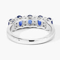 1.25 Ct Oval Blue Sapphire & Lab Diamond Prong Silver Half Eternity Band Five Stone Ring by Fine Color Jewels