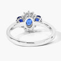 0.99 Ct Oval Blue Sapphire and Lab Diamond Prong Silver Three Stone Cocktail Ring by Fine Color Jewels