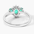 0.74 Ct Oval Green Zambian Emerald & Lab Diamond Prong Silver Three Stone Cocktail Ring by Fine Color Jewels