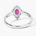 0.52 Ct Oval Pink Mozambique Ruby & Lab Diamond Prong Silver Floral Halo Ring by Fine Color Jewels