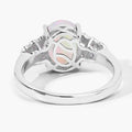 1.56 Ct Oval White Ethiopian Opal & Lab Diamond Prong Silver Bridge Ring by Fine Color Jewels
