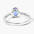 0.75 Ct Oval Violet Tanzanite and Lab Diamond Prong Silver Pave Band Ring by Fine Color Jewels