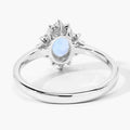 0.60 Ct Oval Blue Aquamarine and Lab Diamond Silver Halo Statement Ring by Fine Color Jewels