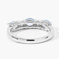 0.87 Ct Oval Blue Aquamarine and Lab Diamond Prong Silver Five Stone Ring by Fine Color Jewels