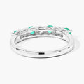 0.40 Ct Round Green Zambian Emerald and Lab Diamond Prong Silver 7 Stone Half Eternity Ring by Fine Color Jewels