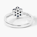 0.49 Ct Round Blue Sapphire and Lab Diamond Prong Silver Pave Floral Ring by Fine Color Jewels
