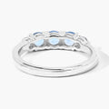 0.66 Ct Round Blue Aquamarine and Lab Diamond Prong Silver Five Stone Ring by Fine Color Jewels