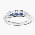 0.90 Ct Round Blue Sapphire & Lab Diamond Prong Silver Five Stone Ring by Fine Color Jewels