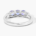 0.69 Ct Round Violet Tanzanite & Lab Diamond Prong Silver Five Stone Ring by Fine Color Jewels