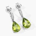 2.70 Ct Pear Green Peridot & Lab Diamond V-Prong Silver Teardrop Dangle Earrings by Fine Color Jewels