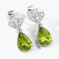 2.70 Ct Pear Green Peridot & Lab Diamond Prong Silver Teardrop Dangle Earrings by Fine Color Jewels