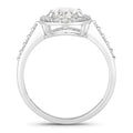 1.98 Ct Oval Lab Diamond Platinum Prong Halo Bridal Cathedral Ring with Pave Band by Fine Color Jewels