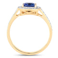 1.31 Ct Cushion Blue Sapphire and White Diamond Prong 18K Yellow Gold Halo Pave Bridge Ring by Fine Color Jewels