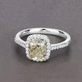 2.05 Ct Cushion Cut Genuine Yellow Diamond 18K White Gold Pave Ring by Fine Color Jewels