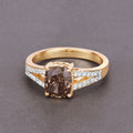 2.02 Ct Genuine Cushion Cut Brown Diamond 18K Yellow Gold Pave Split Shank Ring by Fine Color Jewels