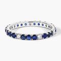 1.01 Ct Round Blue Sapphire and Lab Diamond Prong Silver Eternity Band Ring by Fine Color Jewels