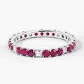 1.01 Ct Round Pink Mozambique Ruby and Lab Diamond Prong Silver Eternity Band Ring by Fine Color Jewels