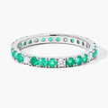 0.75 Ct Round Green Zambian Emerald and Lab Diamond Prong Silver Eternity Band Ring by Fine Color Jewels