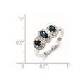 Blue Oval Sapphire and Diamond Prong Sterling Silver Three Stone Halo Ring by Fine Color Jewels