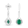 0.60 Ct Oval Green Zambian Emerald & Diamond Prong 14K White Gold Drop Dangle Earrings by Fine Color Jewels