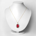 Genuine Rubellite and White Diamond 14K Yellow Gold Oval Pendant by Fine Color Jewels