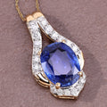 4.13 Ct Genuine Oval Ceylon Blue Sapphire and Diamond 18K Yellow Gold Statement Pendant by Fine Color Jewels