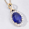1.88 Ct Genuine Oval Ceylon Blue Sapphire and Diamond 18K Yellow Gold Crossover Pendant by Fine Color Jewels