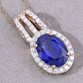 4.06 Ct Genuine Oval Ceylon Blue Sapphire and Diamond 18K Yellow Gold Statement Pendant by Fine Color Jewels