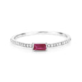 0.16 Ct Baguette Pink Ruby & Diamond Prong 14K White Gold Stackable Pave Ring by Fine Color Jewels