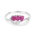 0.66 Ct Oval Pink Ruby & Diamond Prong 14K White Gold Pave Three Stone Knot Ring by Fine Color Jewels