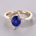 2.42 Ct Oval Ceylon Blue Sapphire and White Diamond Prong 18K Yellow Gold Pave Bypass Ring by Fine Color Jewels