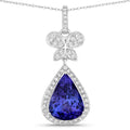 5.54 Ct Genuine Pear Tanzanite and Diamond 18K White Gold Statement Pendant by Fine Color Jewels
