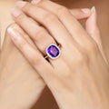 3.80 Ct Cushion Purple Amethyst & Lab Diamond Prong Silver Halo Bridge Ring by Fine Color Jewels
