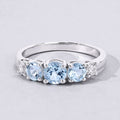 0.82 Ct Round Blue Aquamarine & Lab Diamond Prong Silver Five Stone Eternity Ring by Fine Color Jewels