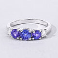 0.93 Ct Round Violet Tanzanite & Lab Diamond Prong Silver Five Stone Eternity Ring by Fine Color Jewels