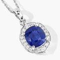 2.19 Ct Genuine Cushion Ceylon Blue Sapphire and Diamond 18K White Gold Halo Pendant by Fine Color Jewels