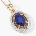2.59 Ct Genuine Oval Ceylon Blue Sapphire and Diamond 18K Yellow Gold Statement Pendant by Fine Color Jewels