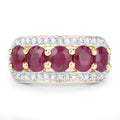 1.50 Ct Oval Pink Ruby & Diamond Prong Silver Five Stone Halo Ring by Fine Color Jewels