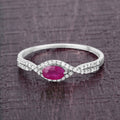 0.27 Ct Oval Pink Ruby & White Diamond Prong 14K White Gold Crossover Halo Ring by Fine Color Jewels